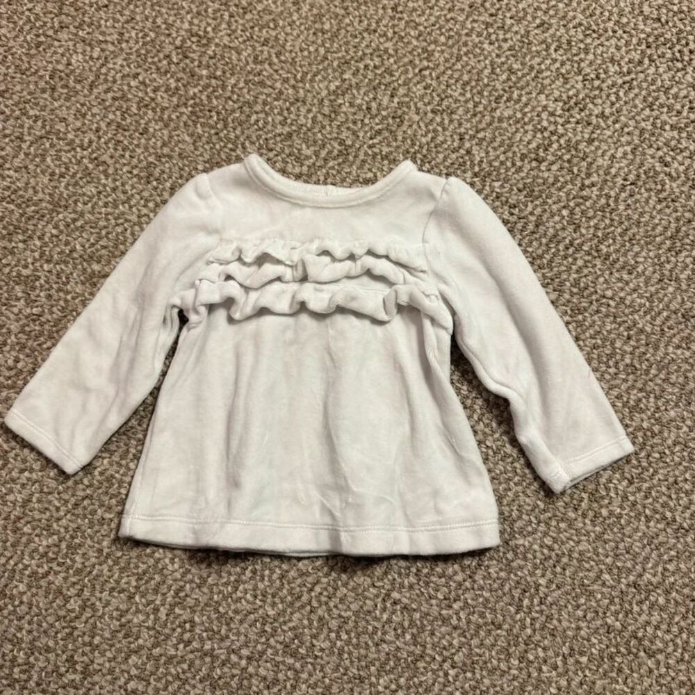 Carter's Baby Girl Velour Long Sleeve Top White Ruffle Front 18 Months